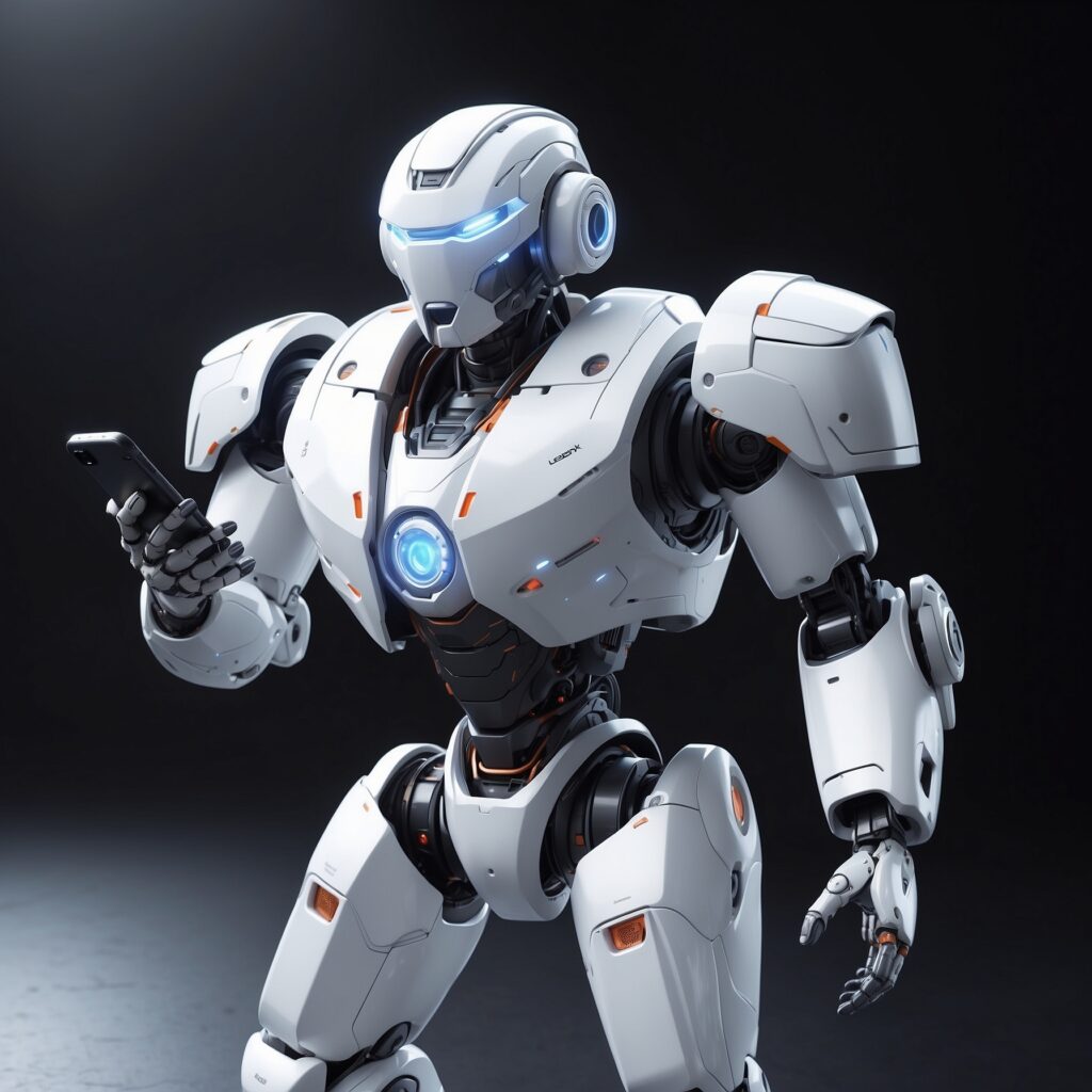 AlbedoBase_XL_A_white_robot_using_a_smarphone_transparent_back_0